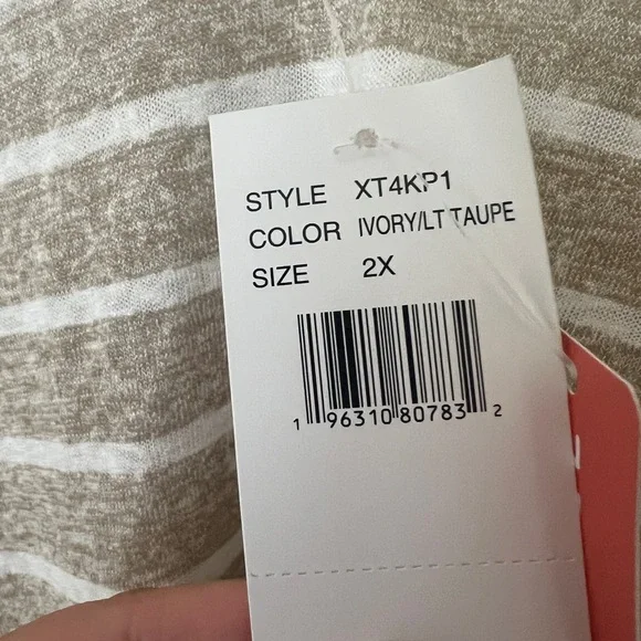 Bobeau Ivory and Light Taupe Striped Short Sleeve Tee - Size XXL - Picture 5 of 6